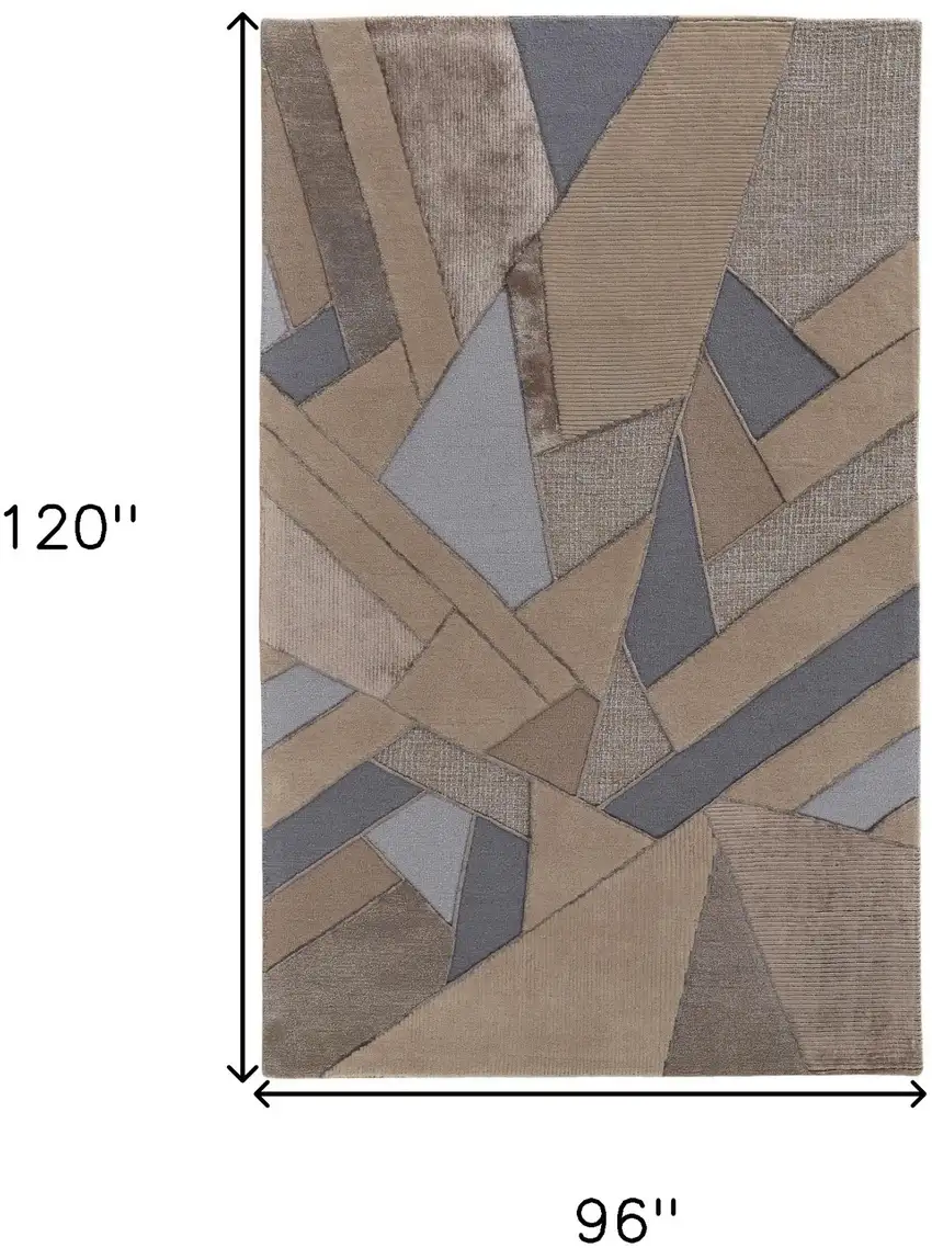 Tan Brown And Blue Wool Geometric Tufted Handmade Area Rug Photo 8