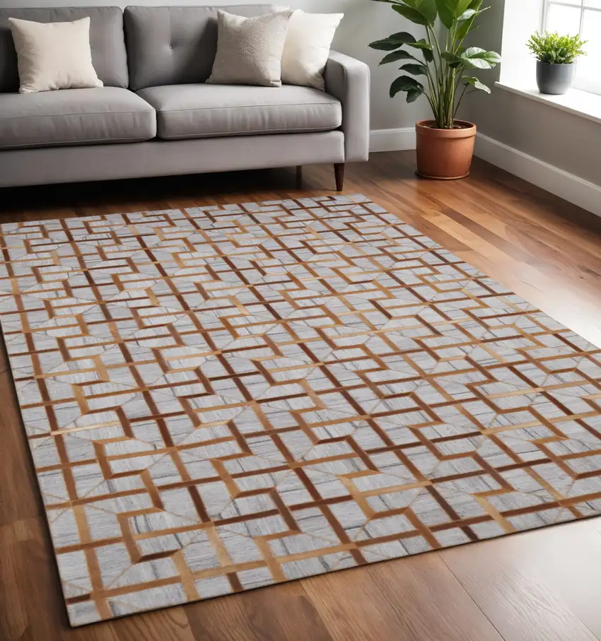 Tan and Brown Geometric Hand Woven Area Rug Photo 1