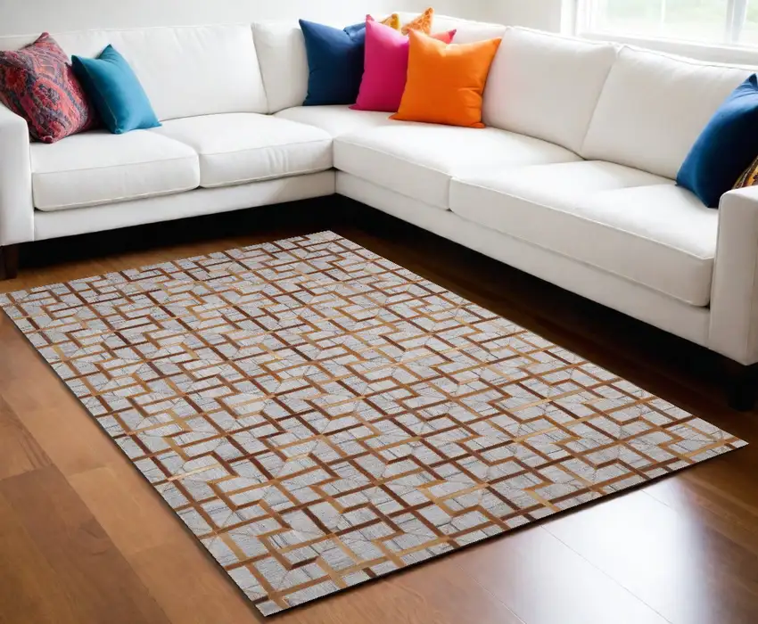 Tan Brown And Gray Geometric Hand Woven Area Rug Photo 1
