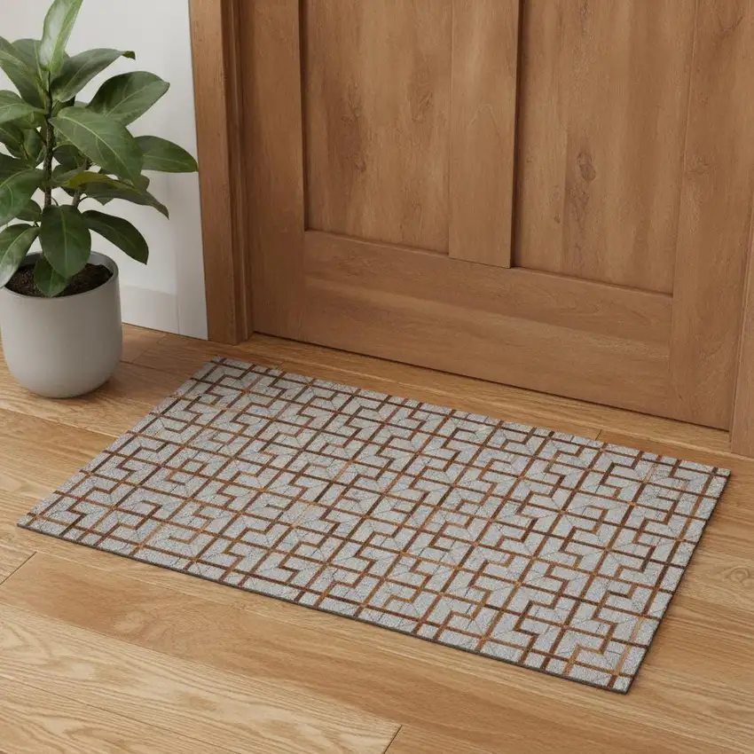 Tan Brown And Gray Geometric Hand Woven Area Rug Photo 1