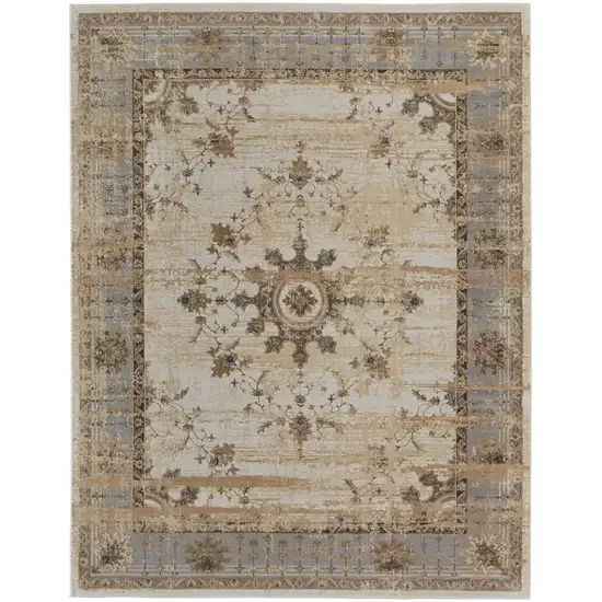 Tan Brown And Gray Oriental Distressed Area Rug Photo 2