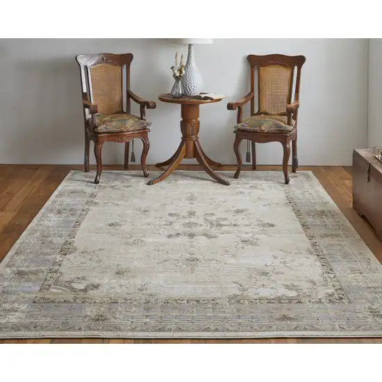 Tan Brown And Gray Oriental Distressed Area Rug Photo 6