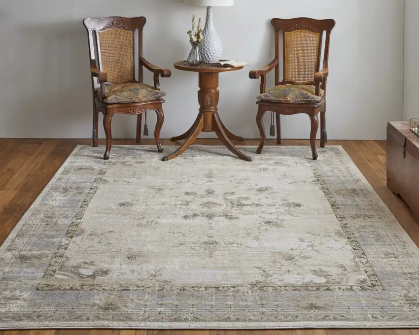 Tan Brown And Gray Oriental Distressed Area Rug Photo 6