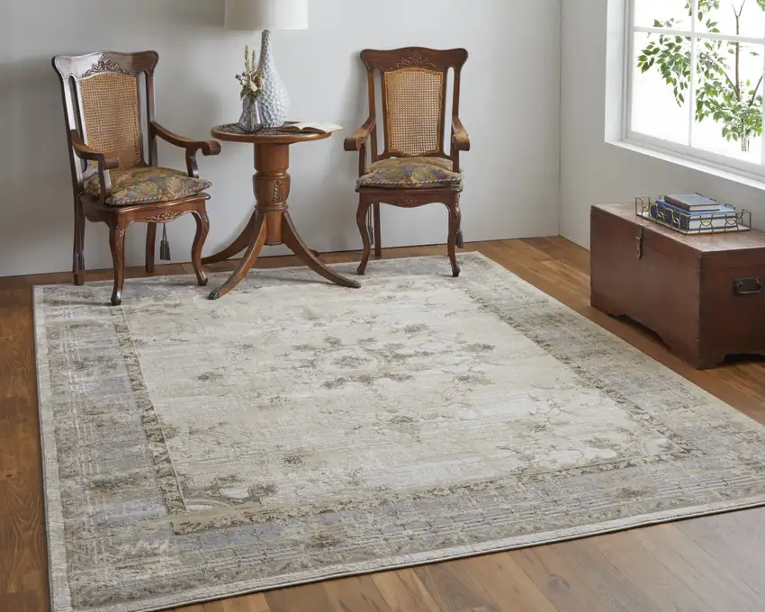 Tan Brown And Gray Oriental Distressed Area Rug Photo 5