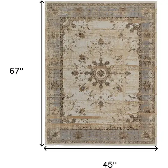 Tan Brown And Gray Oriental Distressed Area Rug Photo 3
