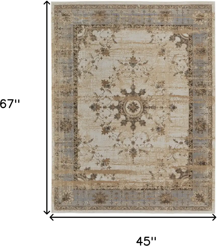 Tan Brown And Gray Oriental Distressed Area Rug Photo 3