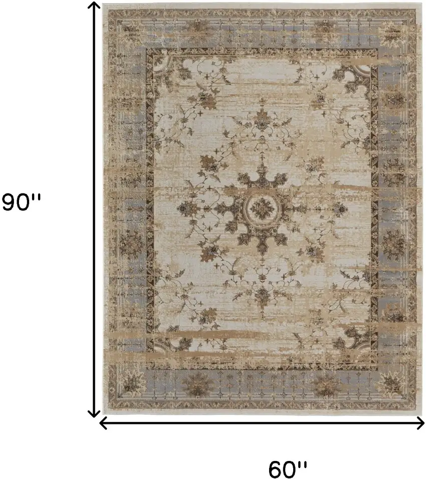 Tan Brown And Gray Power Loom Distressed Area Rug Photo 10
