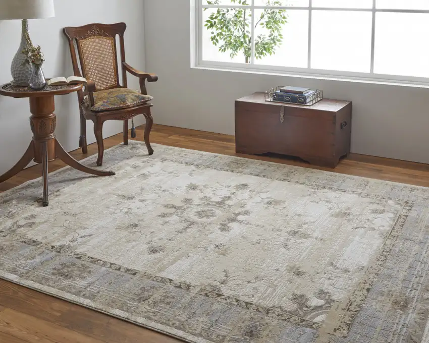 Tan Brown And Gray Power Loom Distressed Area Rug Photo 8