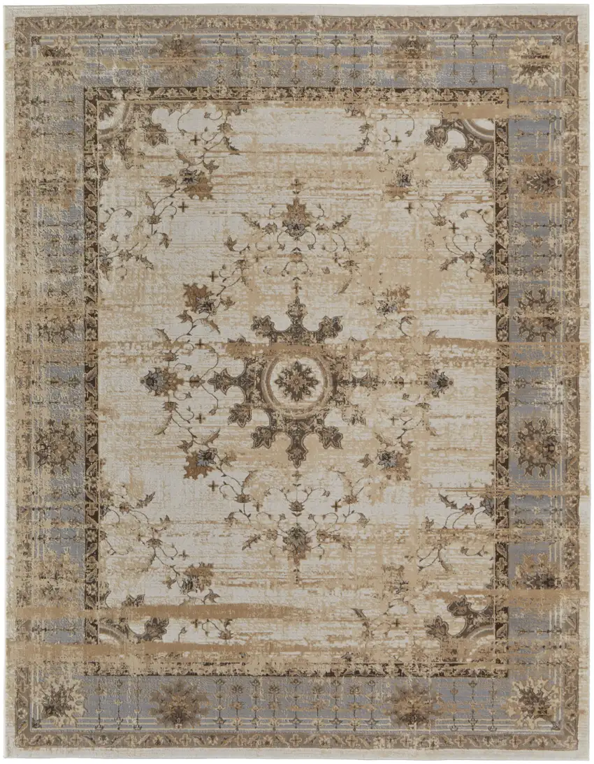 Tan Brown And Gray Power Loom Distressed Area Rug Photo 1