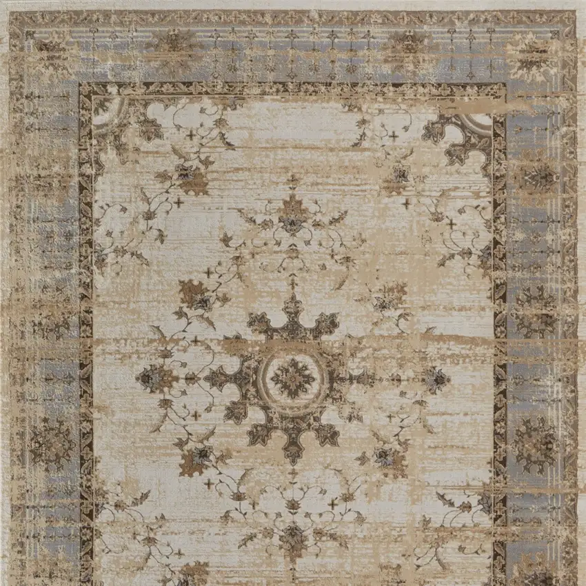 Tan Brown And Gray Power Loom Distressed Area Rug Photo 5