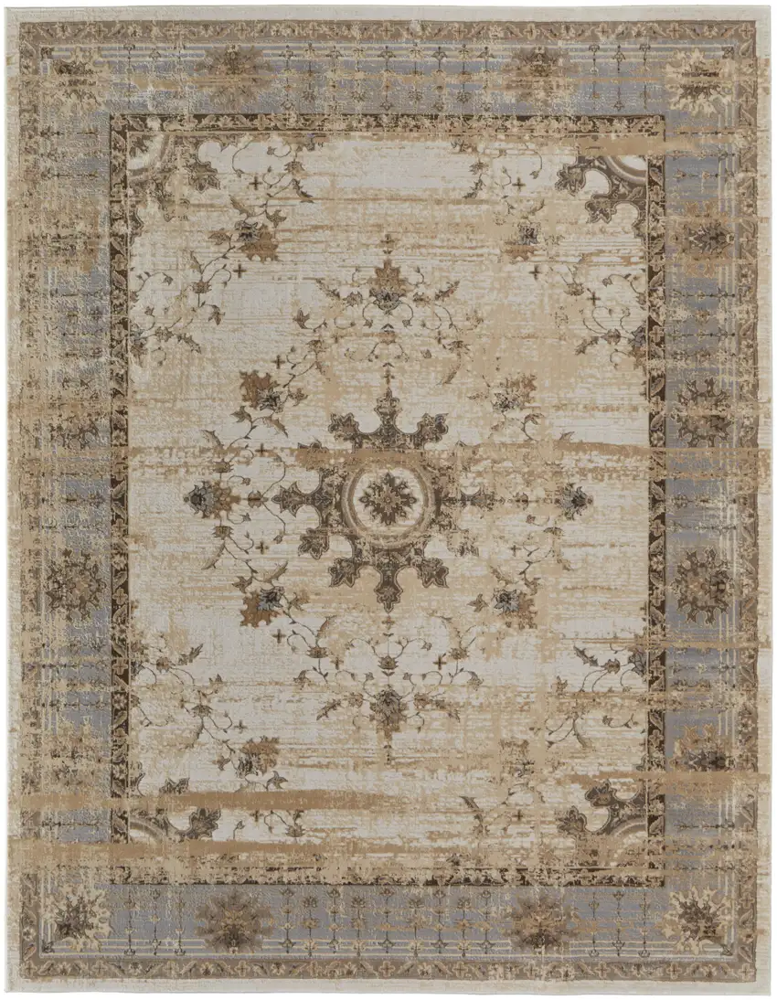 Tan Brown And Gray Power Loom Distressed Area Rug Photo 2