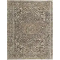 Photo of Tan Brown And Ivory Floral Power Loom Distressed Area Rug
