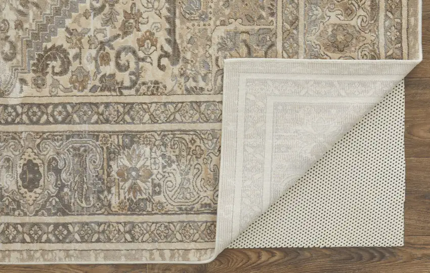 Tan Brown And Ivory Floral Power Loom Distressed Area Rug Photo 4