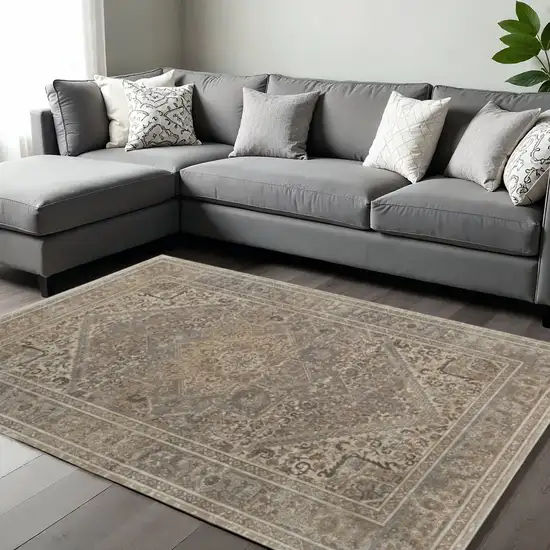 Tan Brown And Gray Medallion Distressed Area Rug Photo 1
