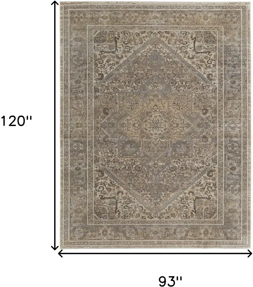 Tan Brown And Ivory Floral Power Loom Distressed Area Rug Photo 10