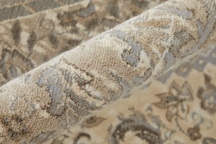 Tan Brown And Ivory Floral Power Loom Distressed Area Rug Photo 9