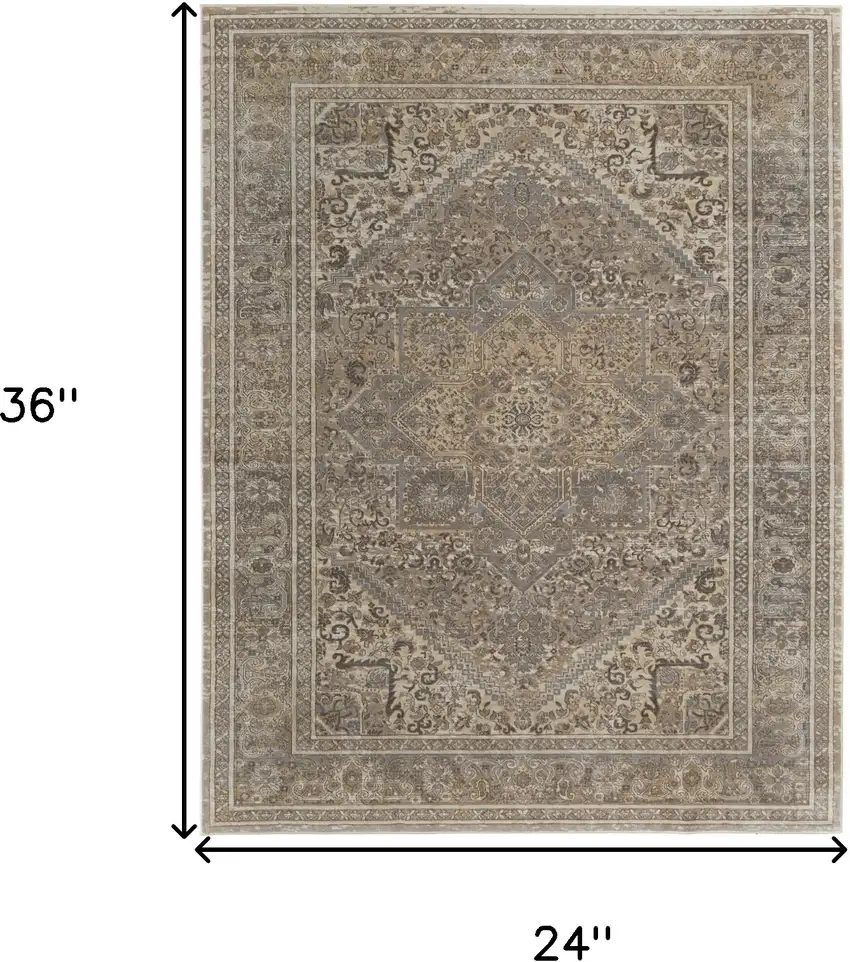 Tan Brown And Ivory Floral Power Loom Distressed Area Rug Photo 10