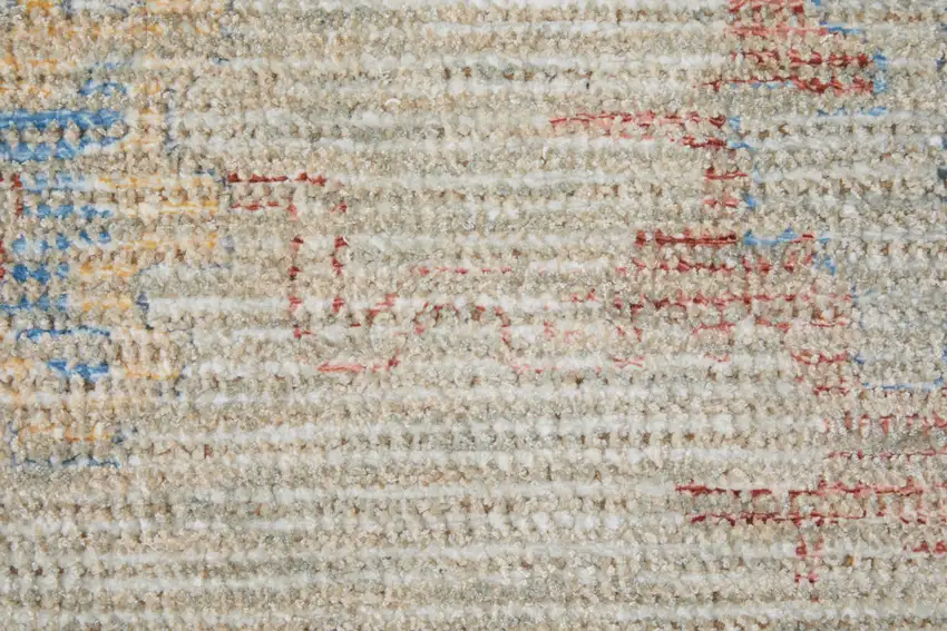 Tan Brown and Blue Floral Hand Woven Distressed Area Rug With Fringe Photo 8