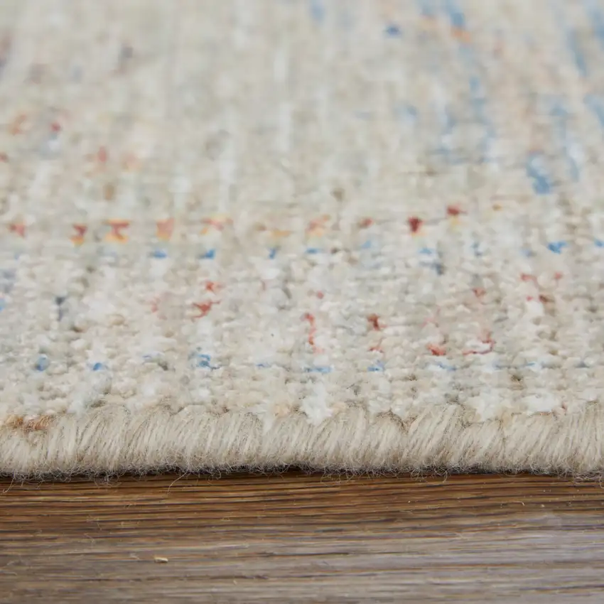 Tan Brown and Blue Floral Hand Woven Distressed Area Rug With Fringe Photo 6