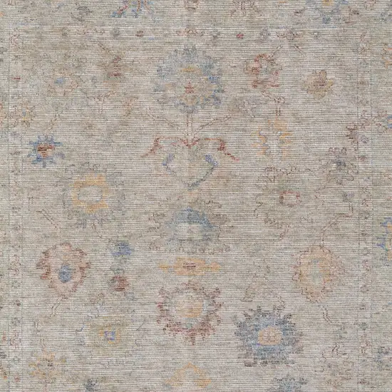 Tan Brown and Blue Floral Hand Woven Distressed Area Rug With Fringe Photo 9
