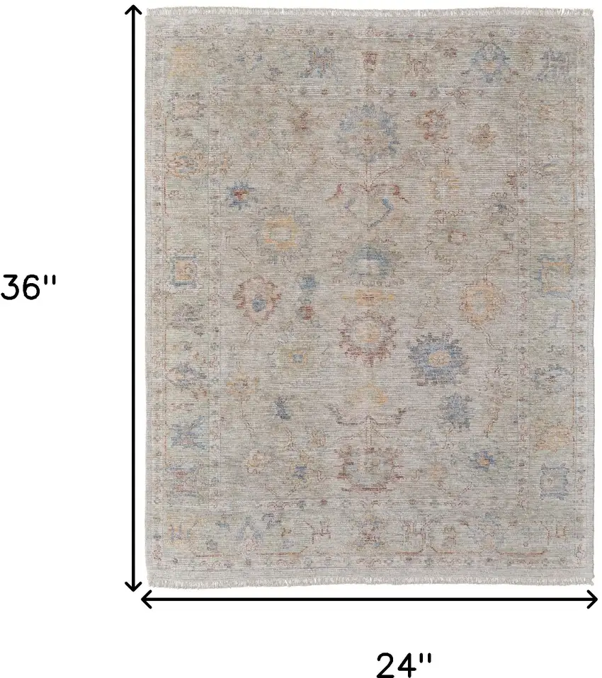 Tan Brown and Blue Floral Hand Woven Distressed Area Rug With Fringe Photo 3