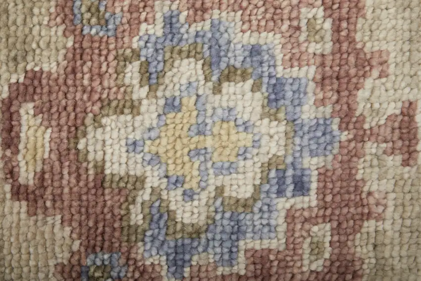 Tan Brown and Blue Wool Floral Hand Knotted Area Rug With Fringe Photo 7