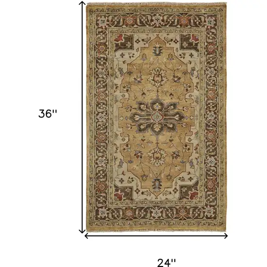 Tan Brown and Gold Wool Oriental Hand Knotted Area Rug Photo 3