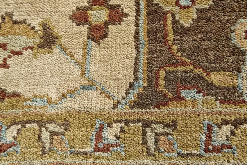 Tan Brown and Gold Wool Oriental Hand Knotted Area Rug Photo 4