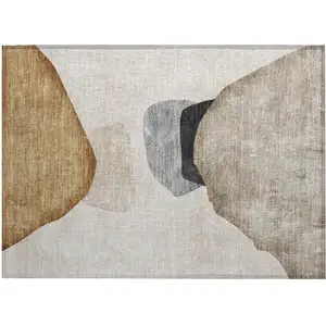 Photo of Tan Brown and Gray Abstract Washable Non Skid Indoor Outdoor Area Rug