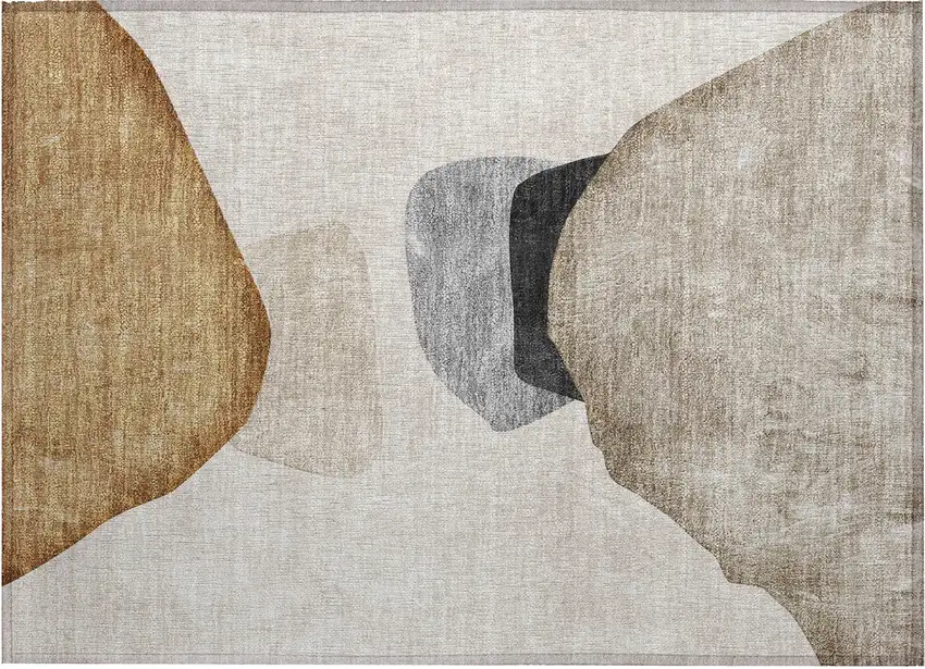 Tan Brown and Gray Abstract Washable Non Skid Indoor Outdoor Area Rug Photo 2