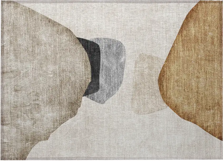 Tan Brown and Gray Abstract Washable Non Skid Indoor Outdoor Area Rug Photo 5