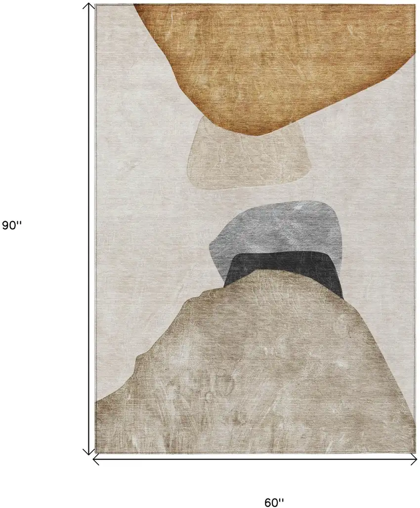 Tan Brown and Gray Abstract Washable Non Skid Indoor Outdoor Area Rug Photo 3