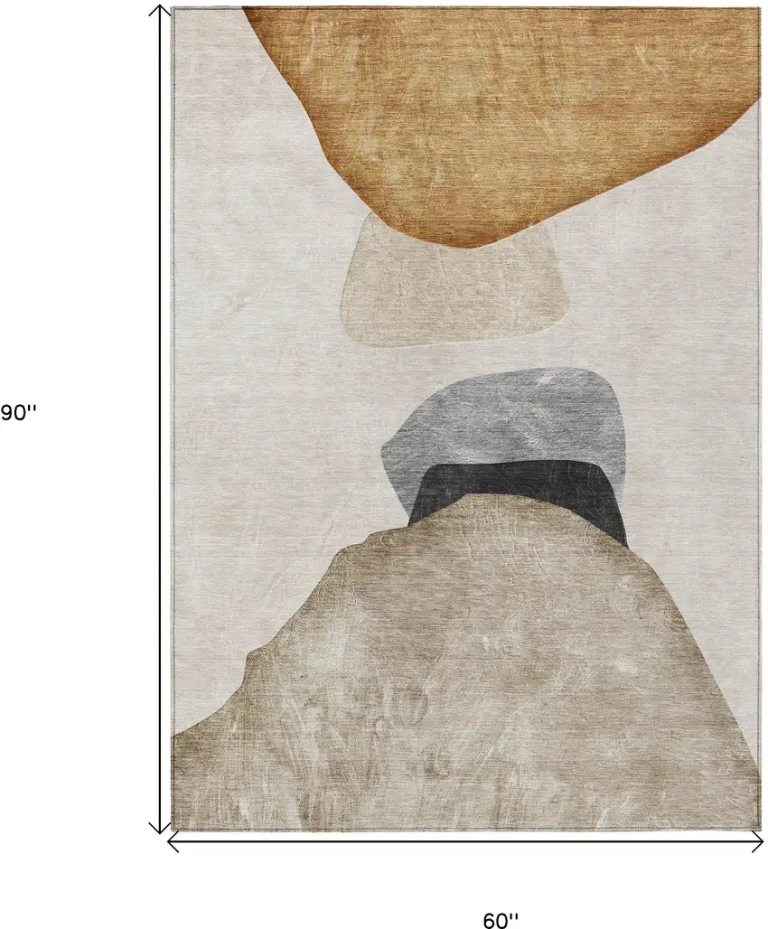 Tan Brown and Gray Abstract Washable Non Skid Indoor Outdoor Area Rug Photo 3