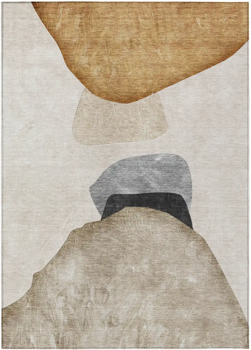 Tan Brown and Gray Abstract Washable Non Skid Indoor Outdoor Area Rug Photo 1