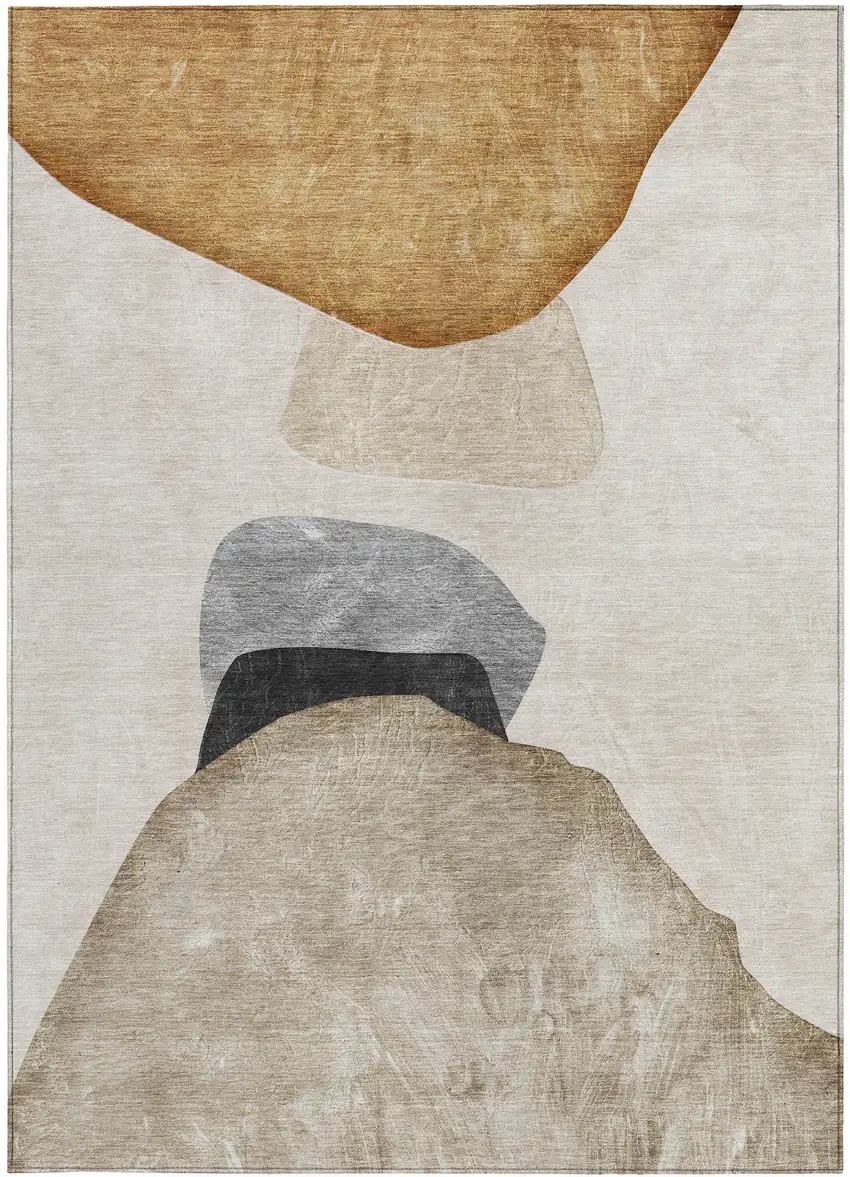 Tan Brown and Gray Abstract Washable Non Skid Indoor Outdoor Area Rug Photo 2