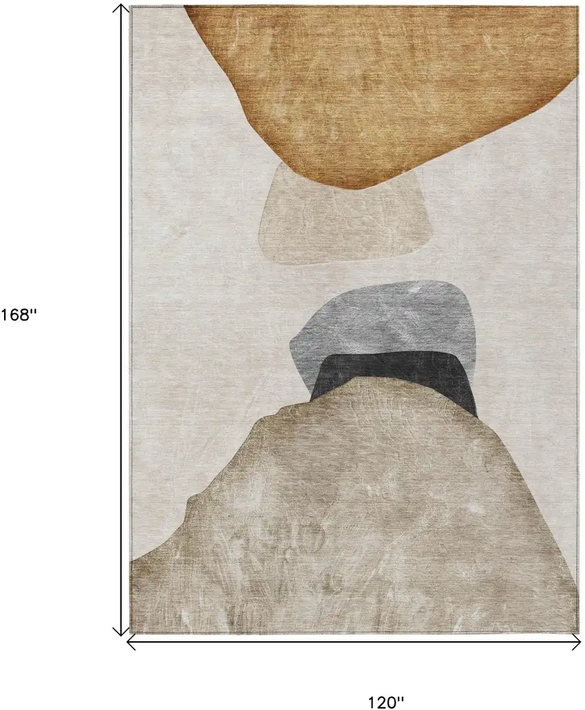Tan Brown and Gray Abstract Washable Non Skid Indoor Outdoor Area Rug Photo 3