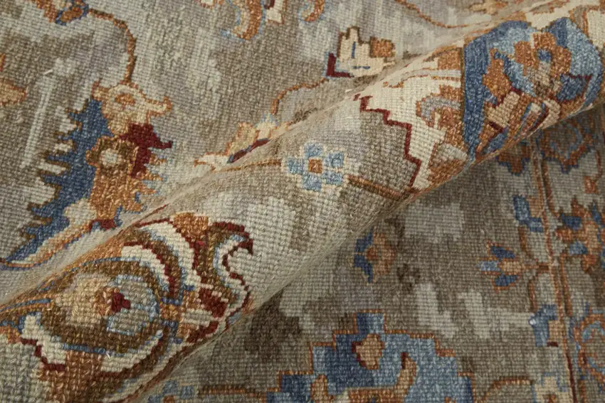 Tan Brown and Gray Wool Floral Hand Knotted Area Rug With Fringe Photo 7