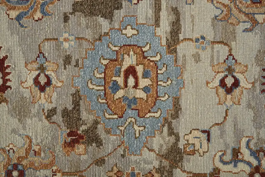 Tan Brown and Gray Wool Floral Hand Knotted Area Rug With Fringe Photo 9