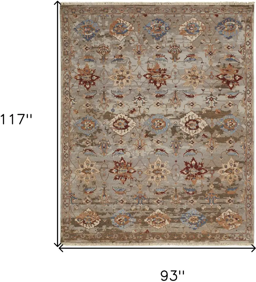 Tan Brown and Gray Wool Floral Hand Knotted Area Rug With Fringe Photo 3