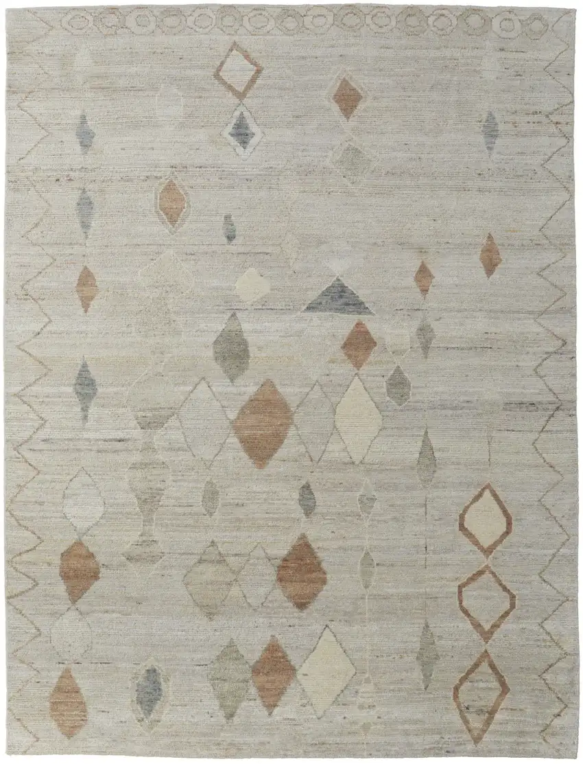 Tan Brown and Gray Wool Moroccan Hand Knotted Area Rug Photo 2
