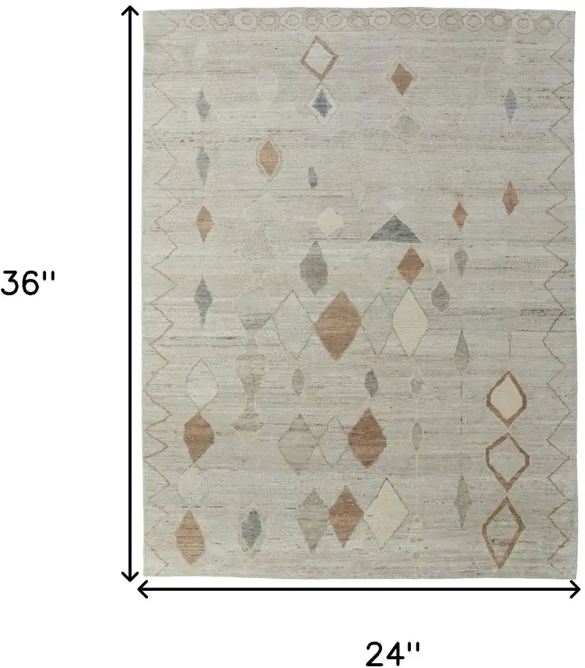 Tan Brown and Gray Wool Moroccan Hand Knotted Area Rug Photo 3