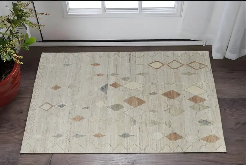Tan Brown and Gray Wool Moroccan Hand Knotted Area Rug Photo 1