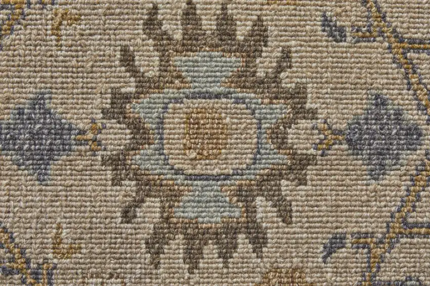 Tan Brown and Gray Wool Oriental Hand Knotted Area Rug With Fringe Photo 9