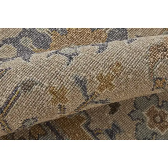 Tan Brown and Gray Wool Oriental Hand Knotted Area Rug With Fringe Photo 8