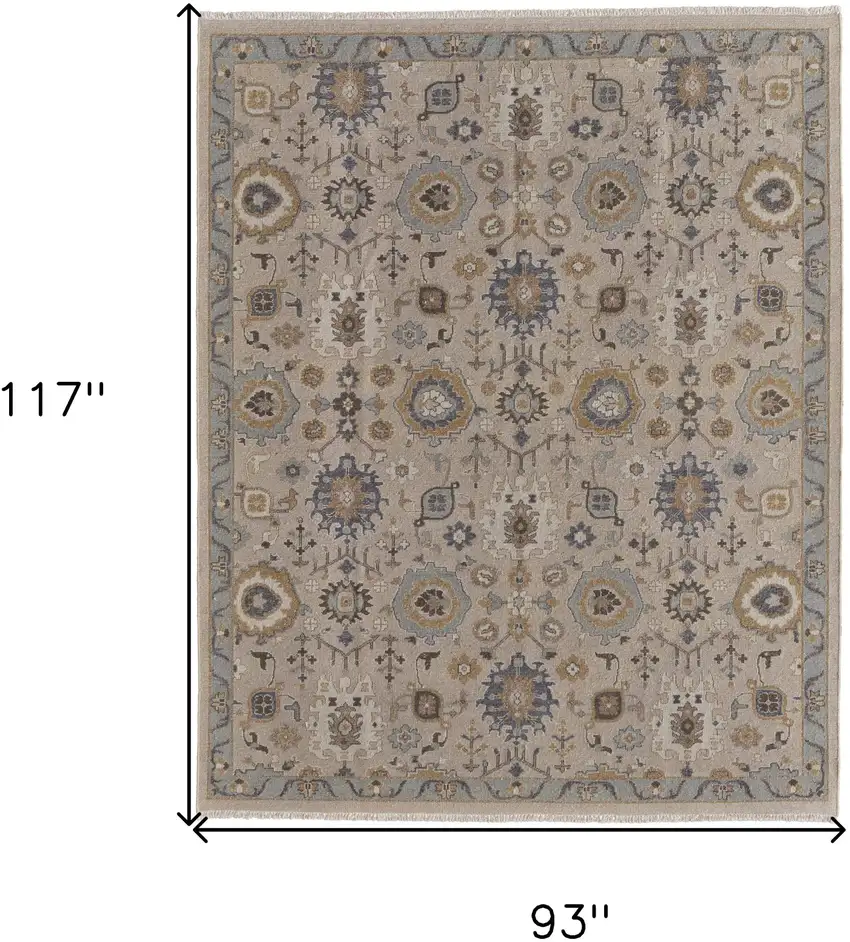 Tan Brown and Gray Wool Oriental Hand Knotted Area Rug With Fringe Photo 3