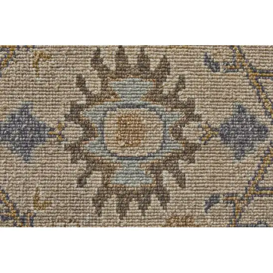 Tan Brown and Gray Wool Oriental Hand Knotted Area Rug With Fringe Photo 9