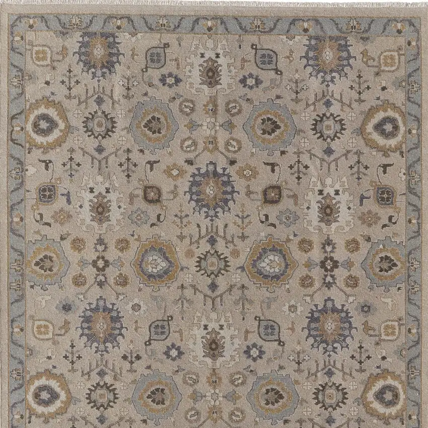 Tan Brown and Gray Wool Oriental Hand Knotted Area Rug With Fringe Photo 5