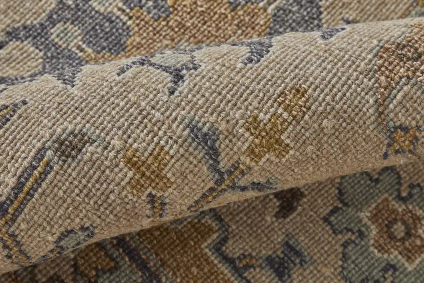 Tan Brown and Gray Wool Oriental Hand Knotted Area Rug With Fringe Photo 9