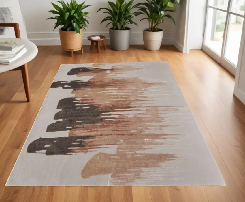 Tan Brown and Orange Abstract Hand Tufted Area Rug Photo 1