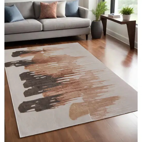 Tan Brown and Orange Abstract Hand Tufted Area Rug Photo 1
